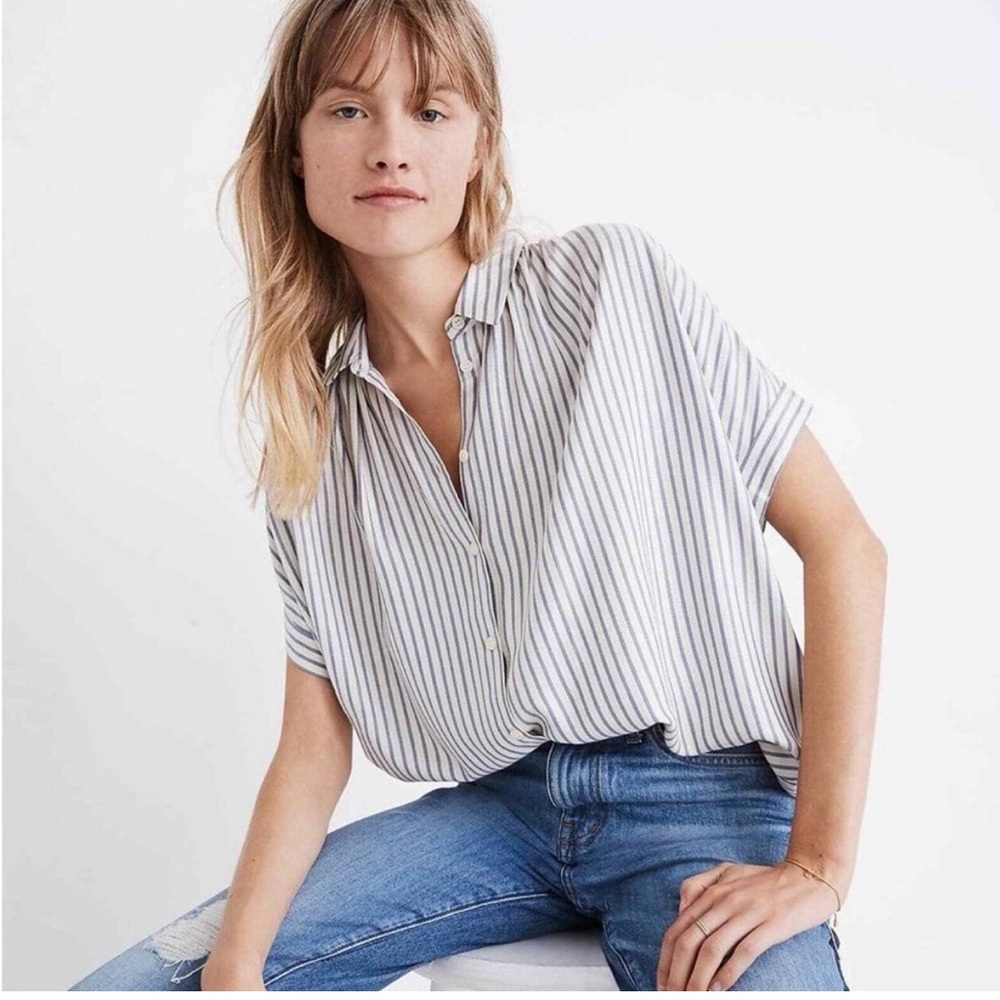 Madewell short sleeve button up oversized linen top  sz s